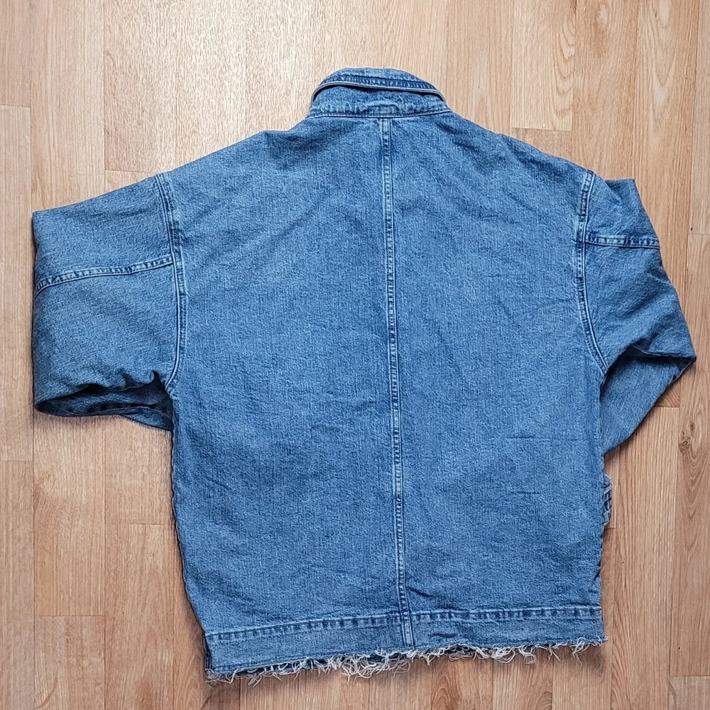 Zara Men Zip Up Denim Raw Edge Jacket Size Large